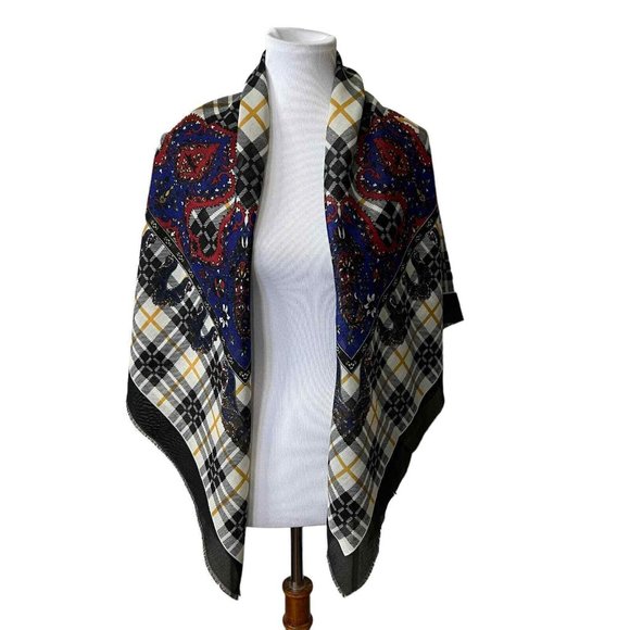 Unbranded Accessories - Large Square Plaid Floral Paisley Scarf Shawl Made In Italy Rodeo Western Glam